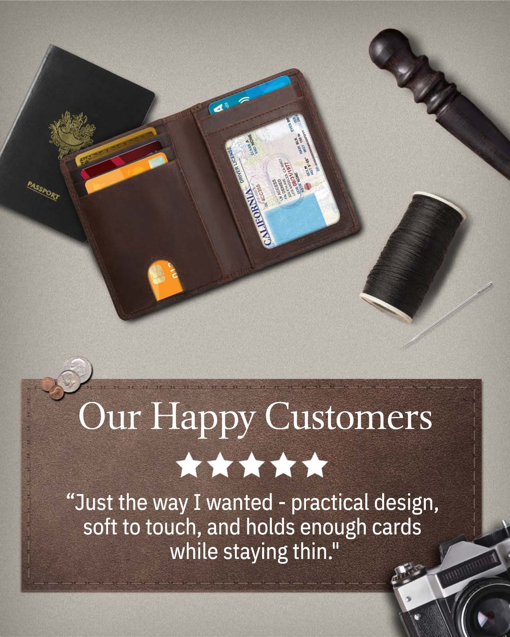 Slim Bifold Wallet with Pull Strap