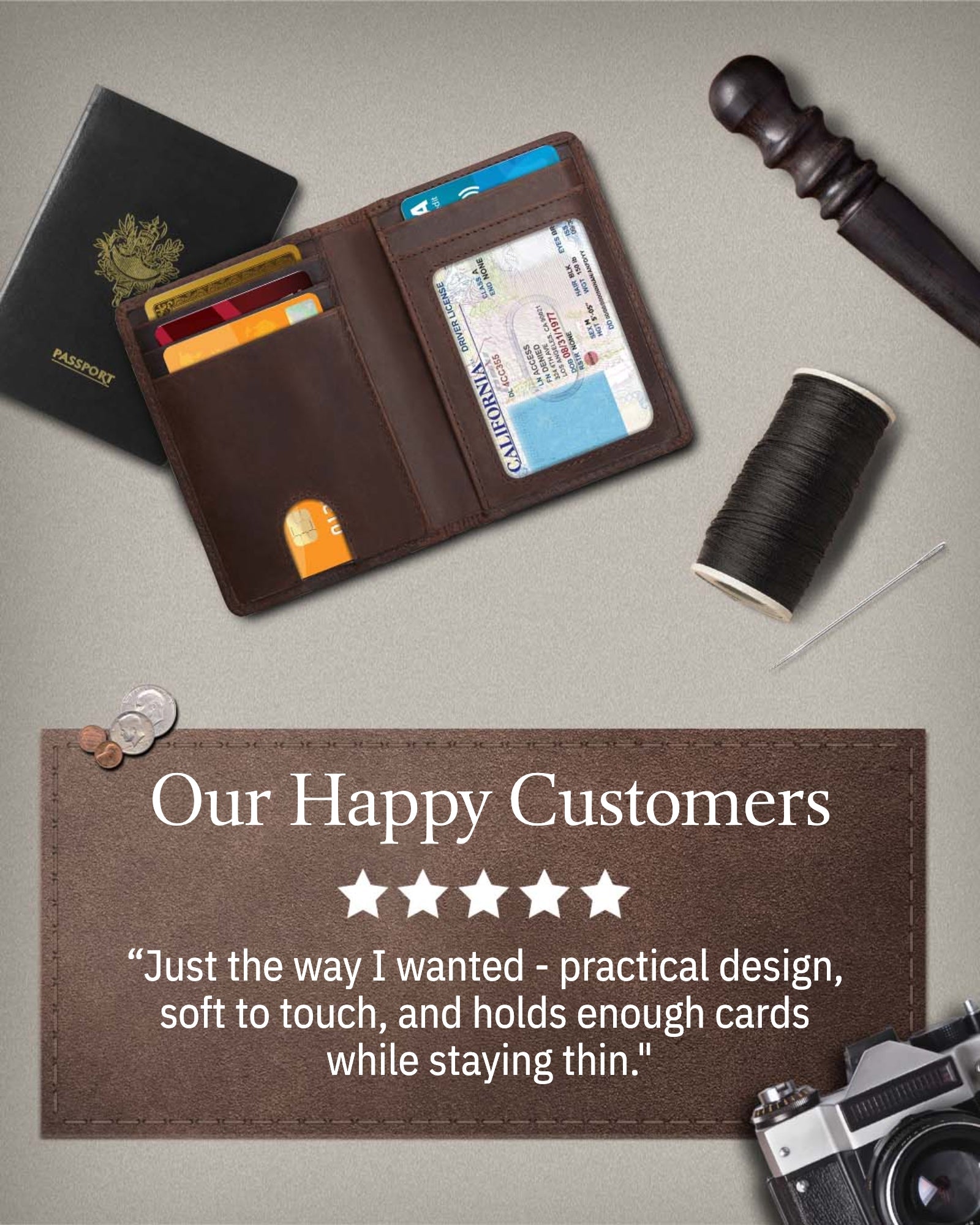 Slim Bifold Wallet with Pull Strap