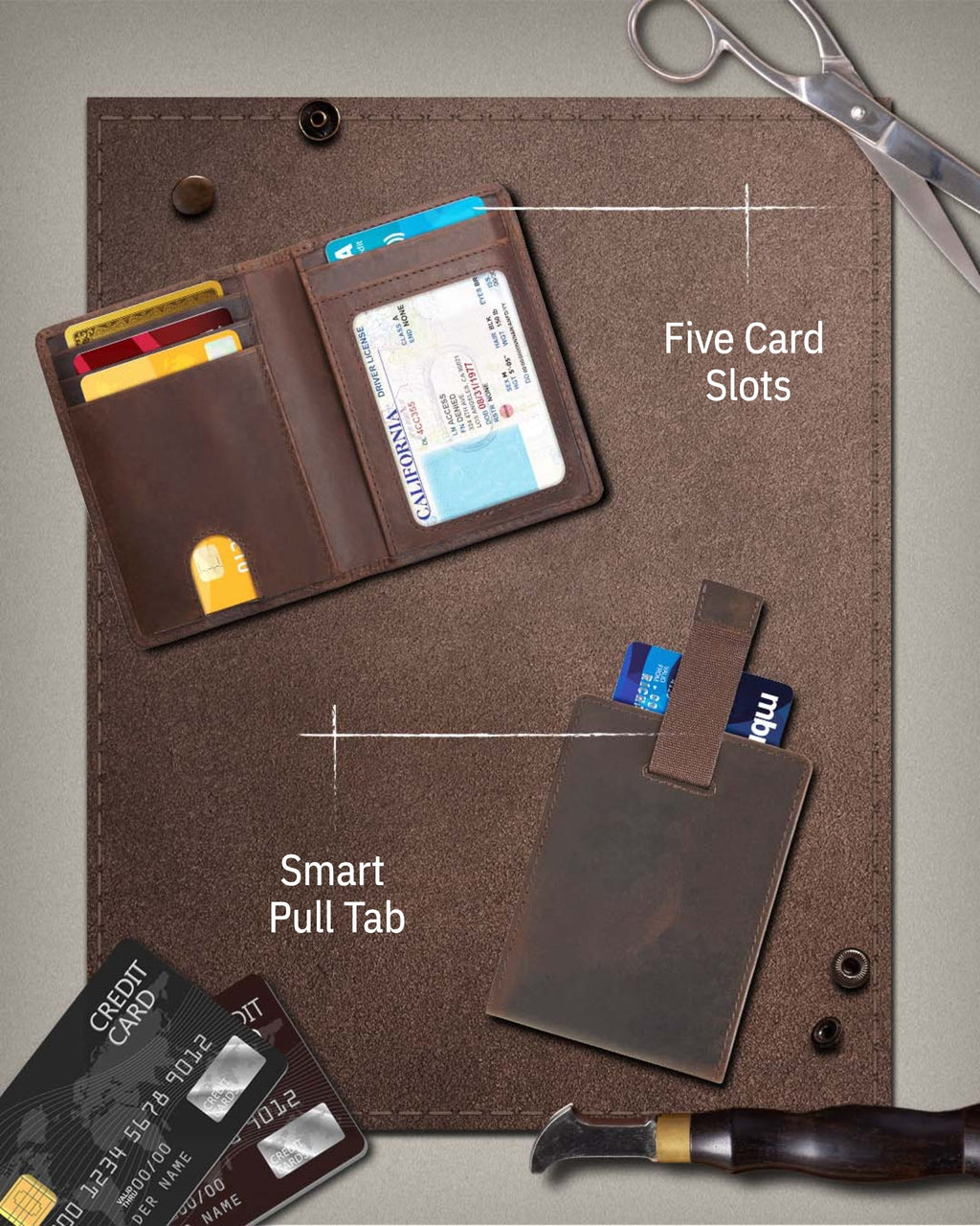 Slim Bifold Wallet with Pull Strap