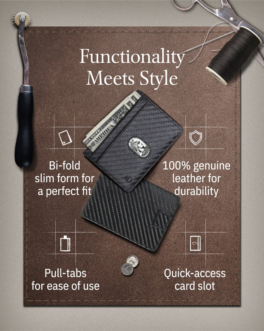 Slim Bifold Wallet with Pull Strap
