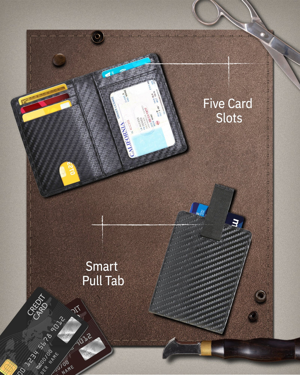 Slim Bifold Wallet with Pull Strap