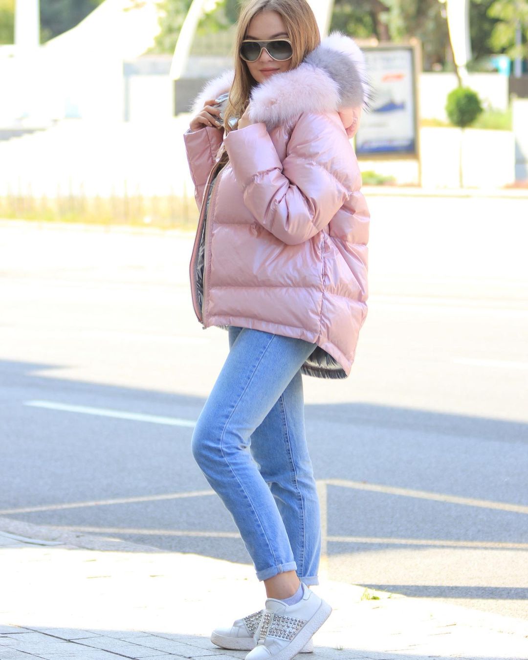 Nicole Genuine Polar Fox Reversible Down Coat