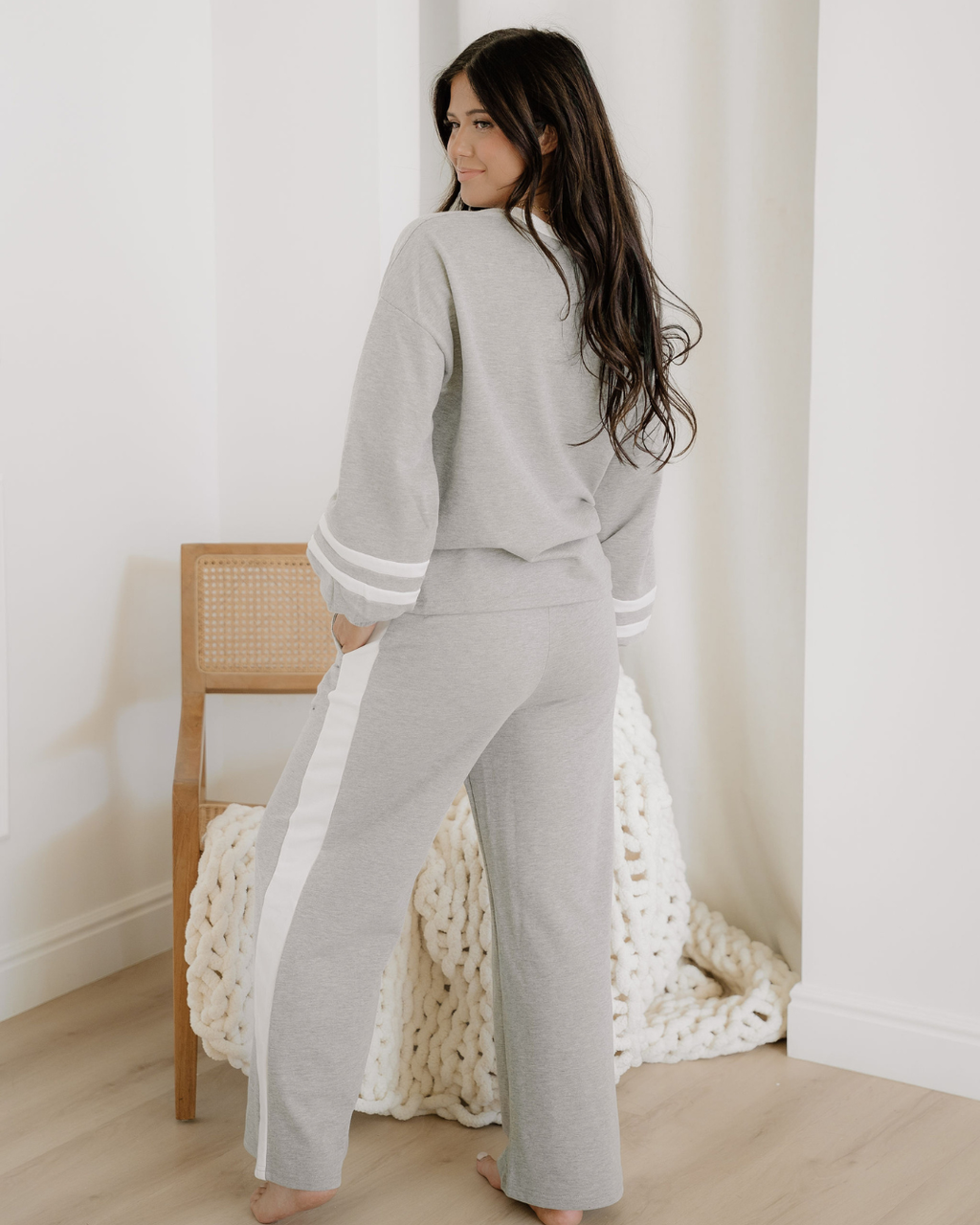 Jordyn Varsity Long Sleeve Pullover and Pants Set | Gray