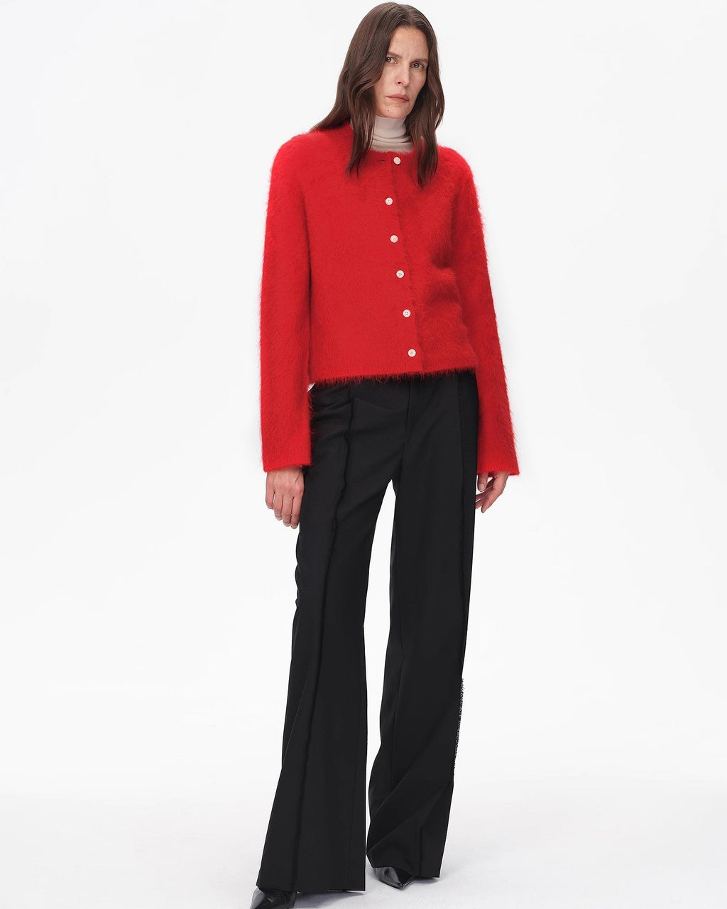 Albaca Alpaca Brushed Round Neck Straight Cardigan