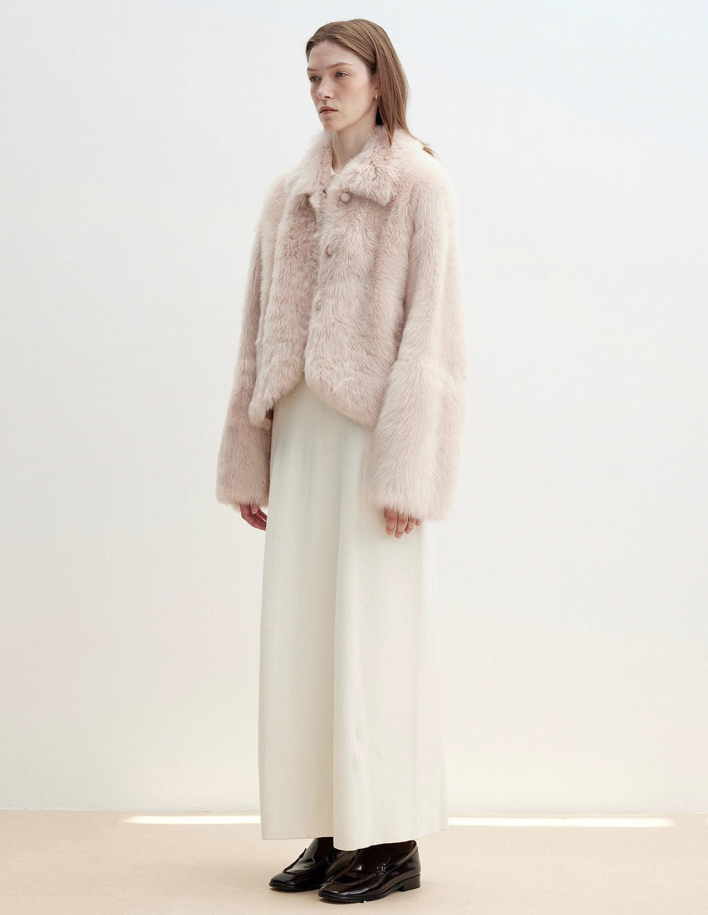 ‘Autumn Secret’ Pink Lapel Tuscan Straight Fur Sheepskin Short Jacket