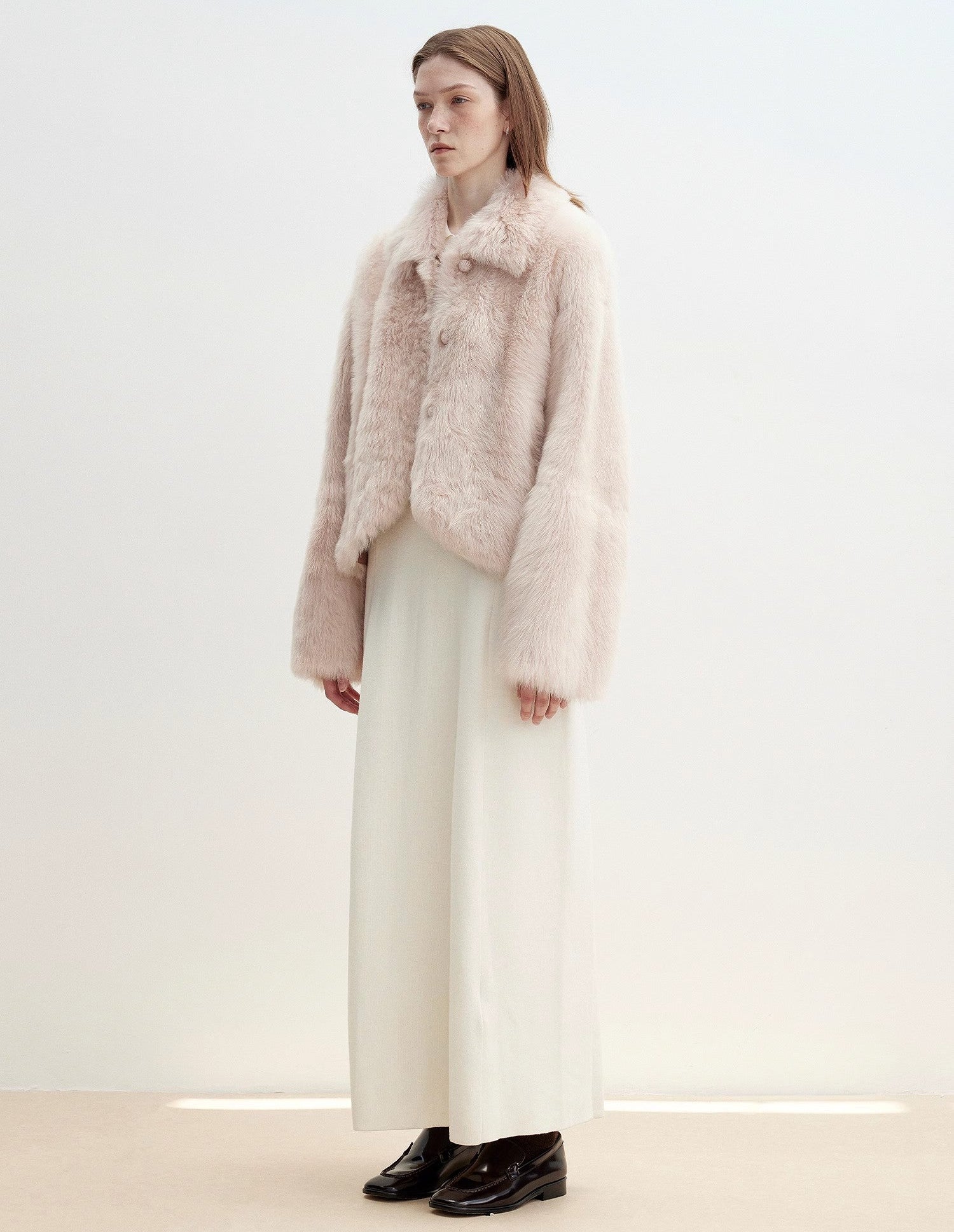 ‘Autumn Secret’ Pink Lapel Tuscan Straight Fur Sheepskin Short Jacket