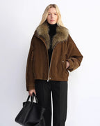 Fireladyfur Women's Loose Parka with Detachable Raccoon Fur Collar