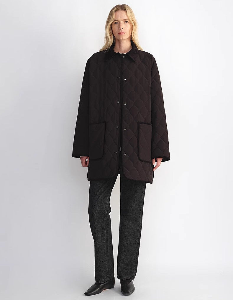 Diamond Texture Splicing Lapel 90 White Goose Down Barn Jacket