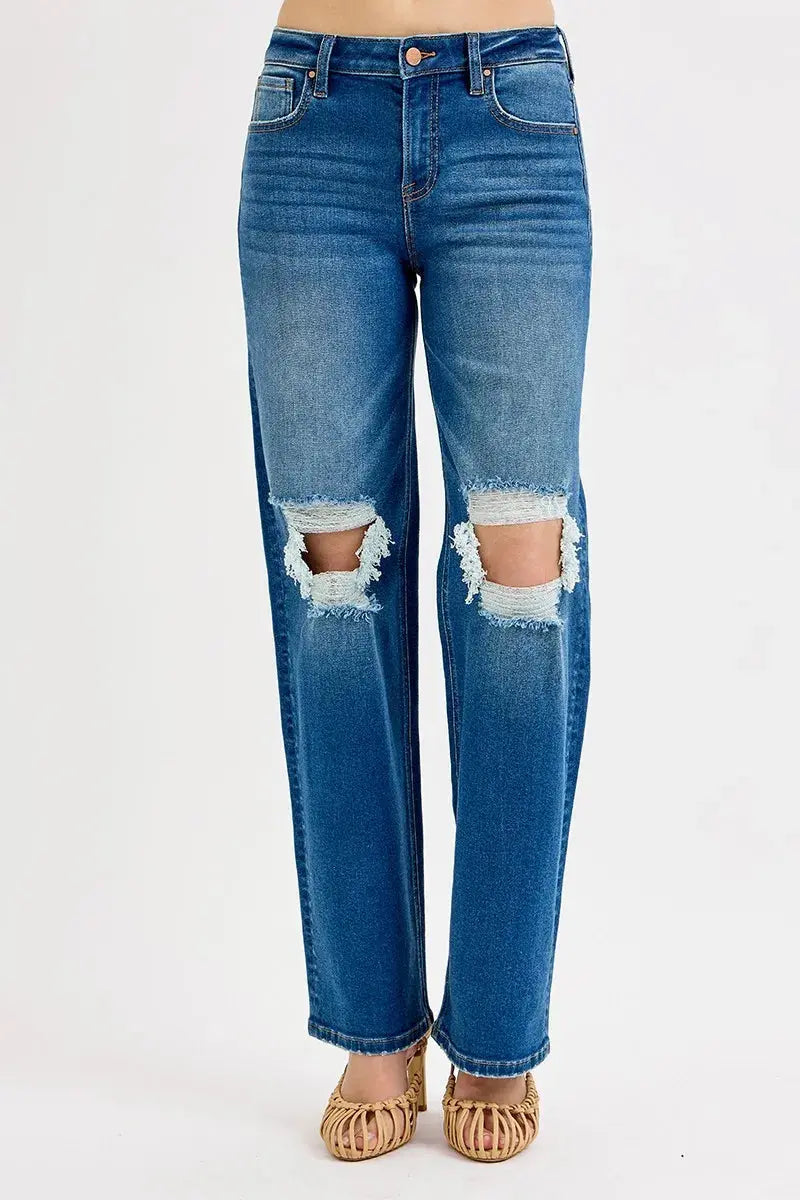Boyfriend Jeans with Mid Waist and Distressed (Plus Size)