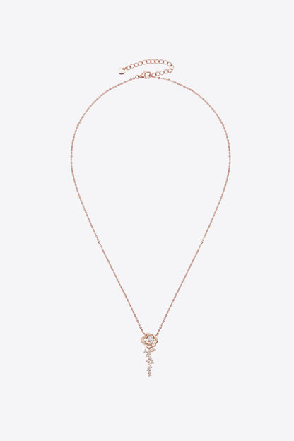 Rose Gold Flower Moissanite Silver Pendant Necklace