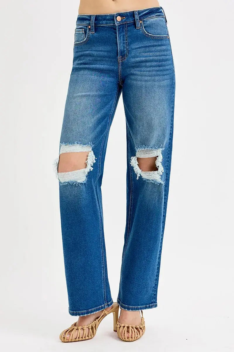 Boyfriend Jeans with Mid Waist and Distressed (Plus Size)