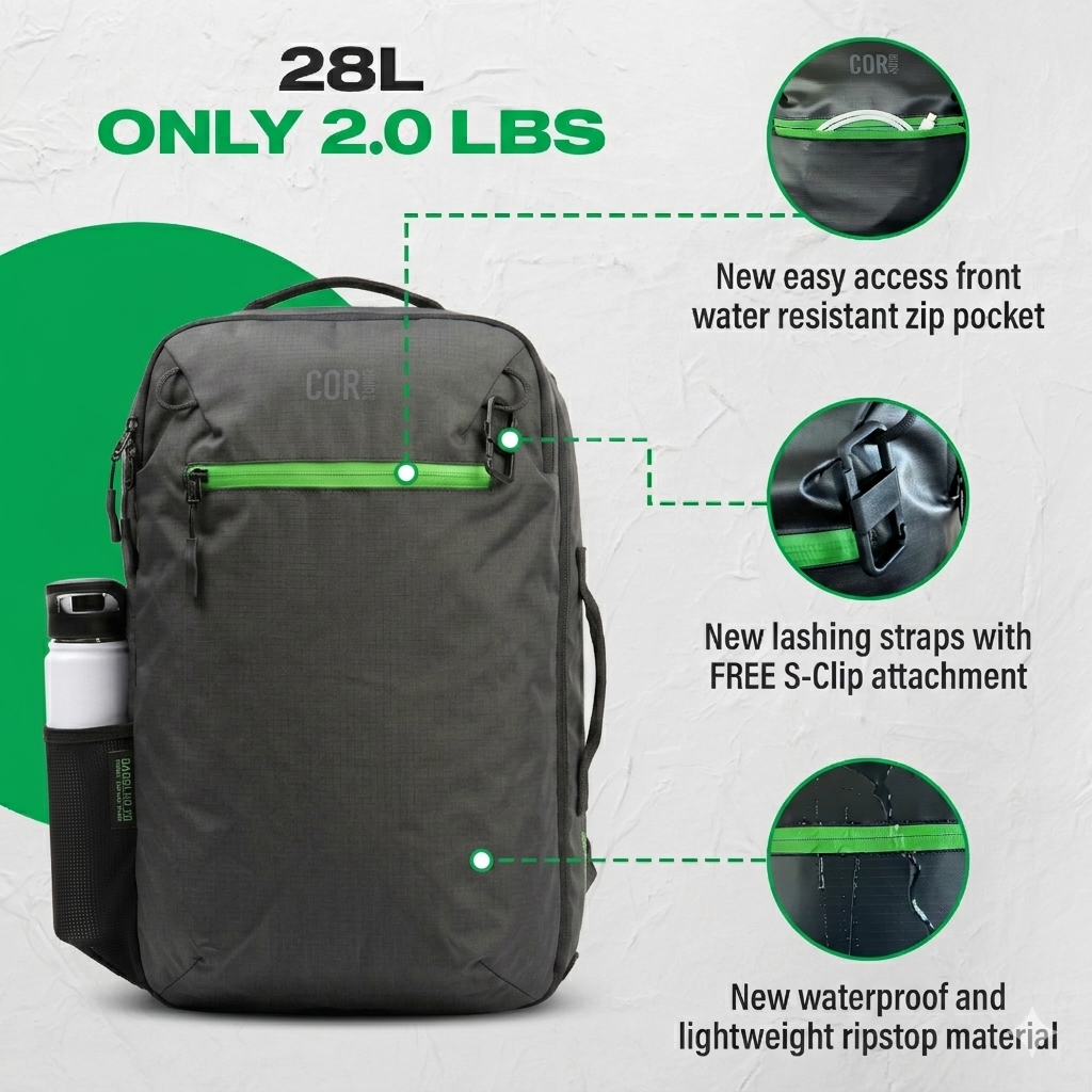 Island Hopper 2.0 Travel Backpack New Matte Black | Lightweight Waterproof 28L & 34L