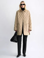 Diamond Texture Splicing Lapel 90 White Goose Down Barn Jacket