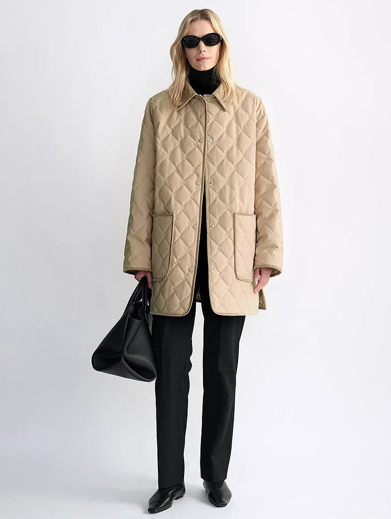 Diamond Texture Splicing Lapel 90 White Goose Down Barn Jacket