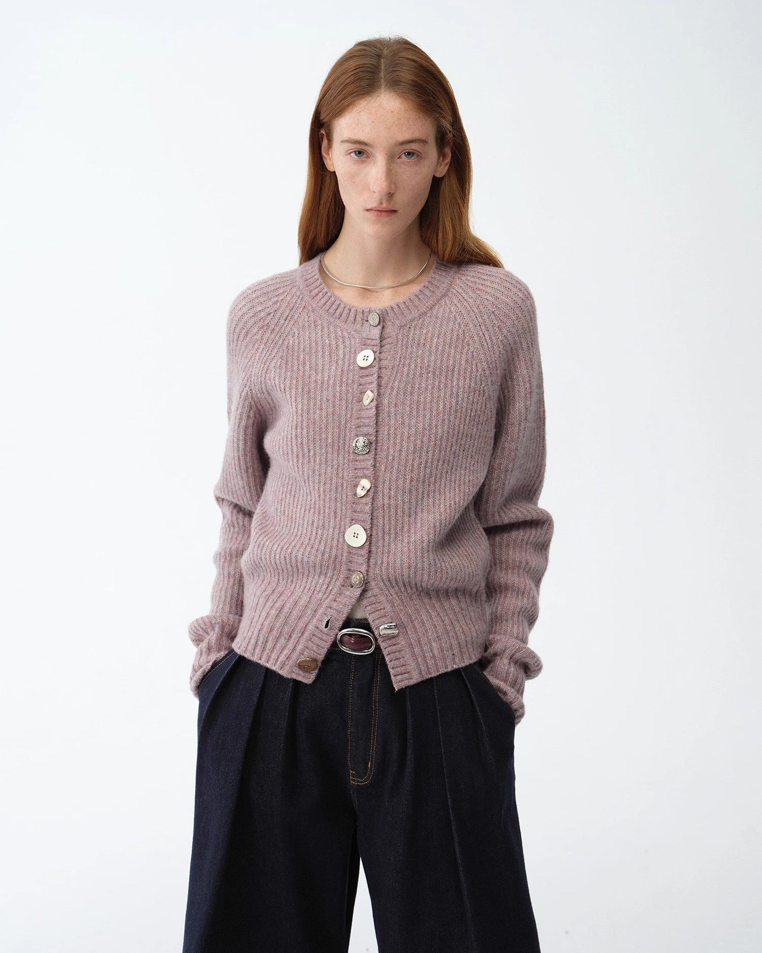 ‘Hokkaido Weaving Love’ Wool Blend Crew Neck Cardigan Top