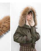 Fireladyfur Warm Short Jacket with a Large Fur Hood and Raccoon Fur 'Cool and Sharp'
