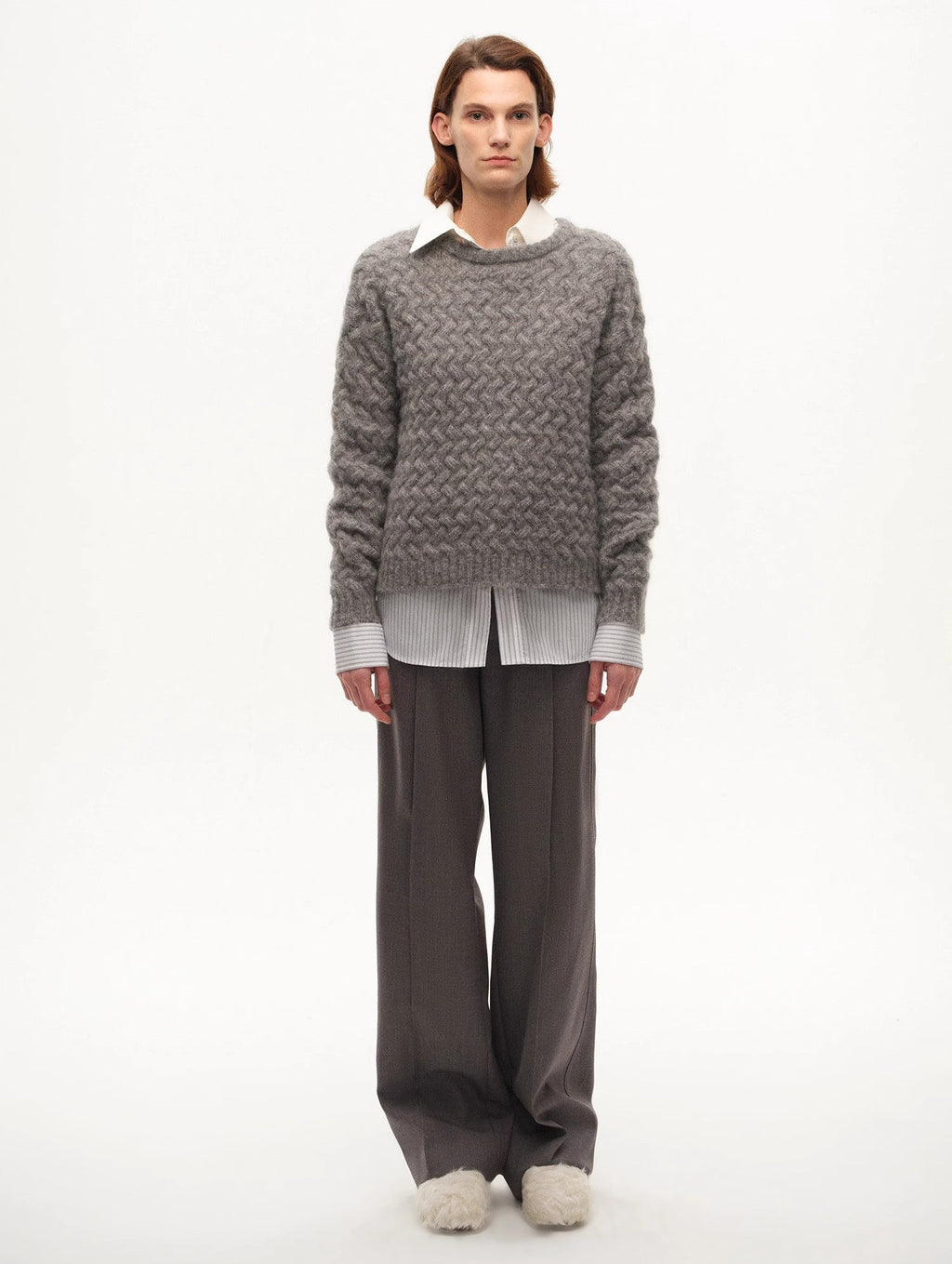 FF×JW Classic Mohair Pullover Sweater with Textured Knit