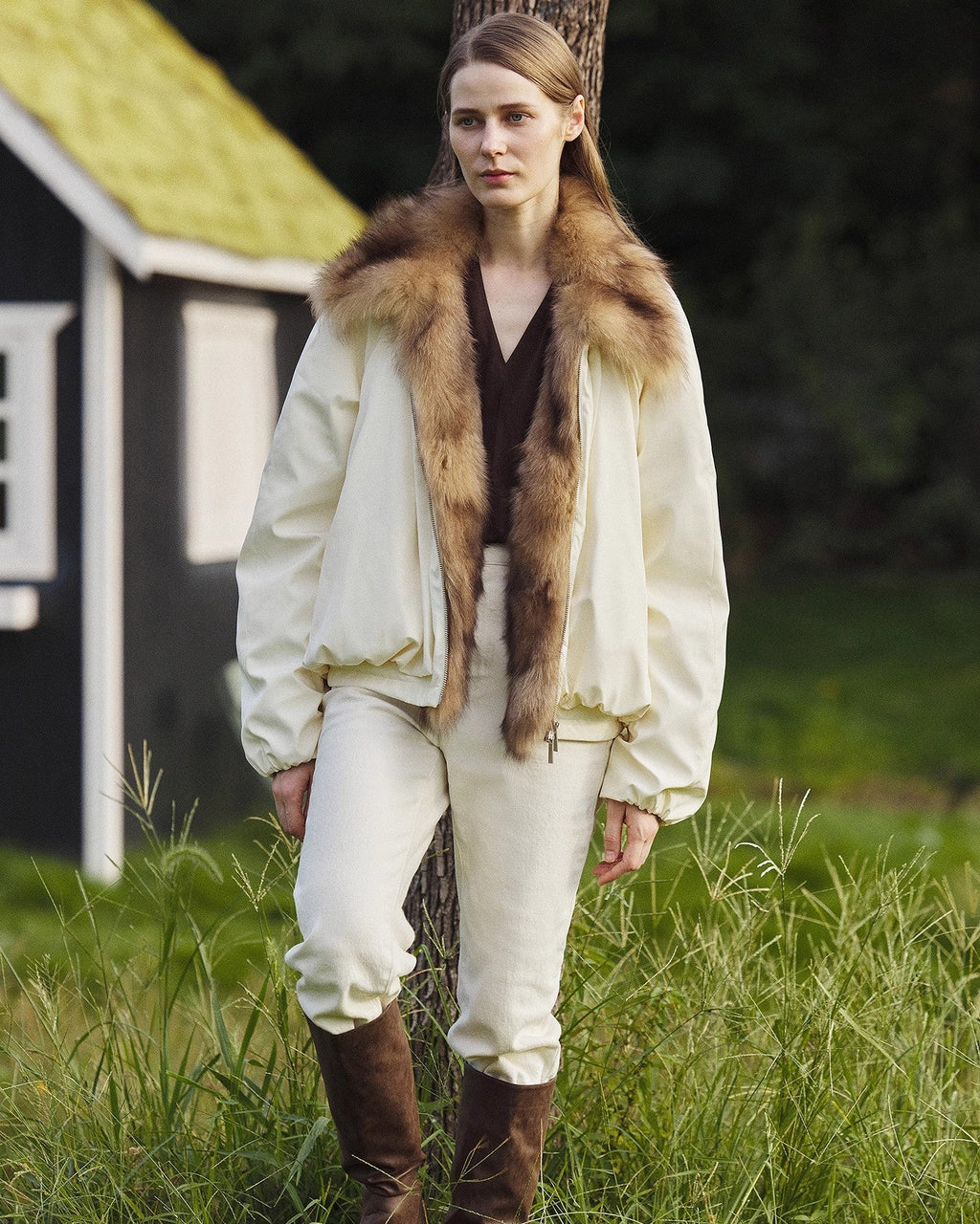 Fireladyfur Contrasting Fox Fur Collar Down Jacket 'Day and Night Rider'