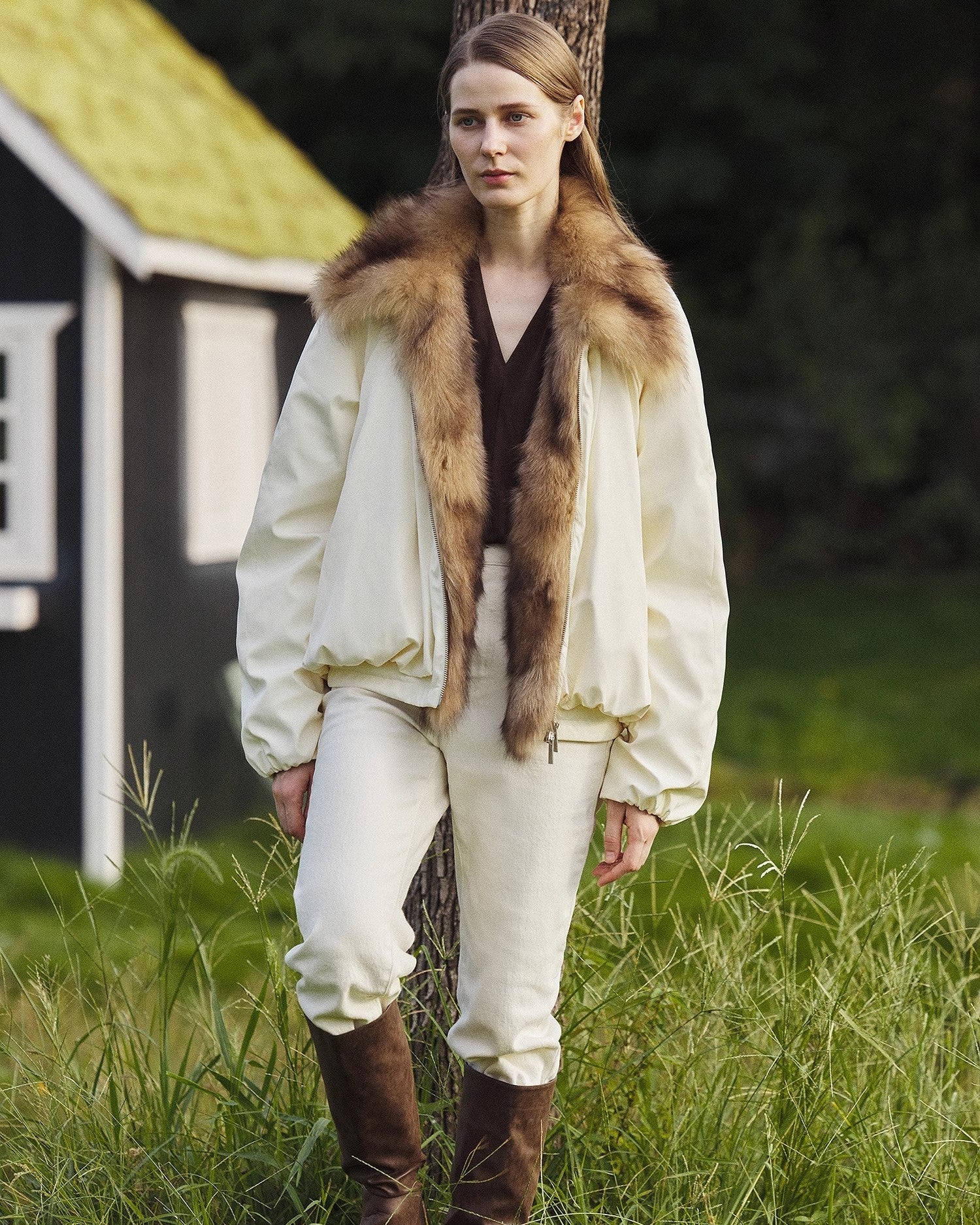 Fireladyfur Contrasting Fox Fur Collar Down Jacket 'Day and Night Rider'