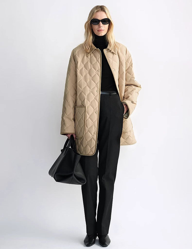 Diamond Texture Splicing Lapel 90 White Goose Down Barn Jacket