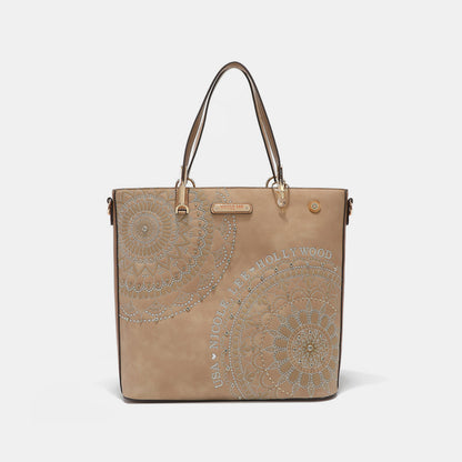 Metallic Stitching Embroidery Inlaid Rhinestone Tote Bag