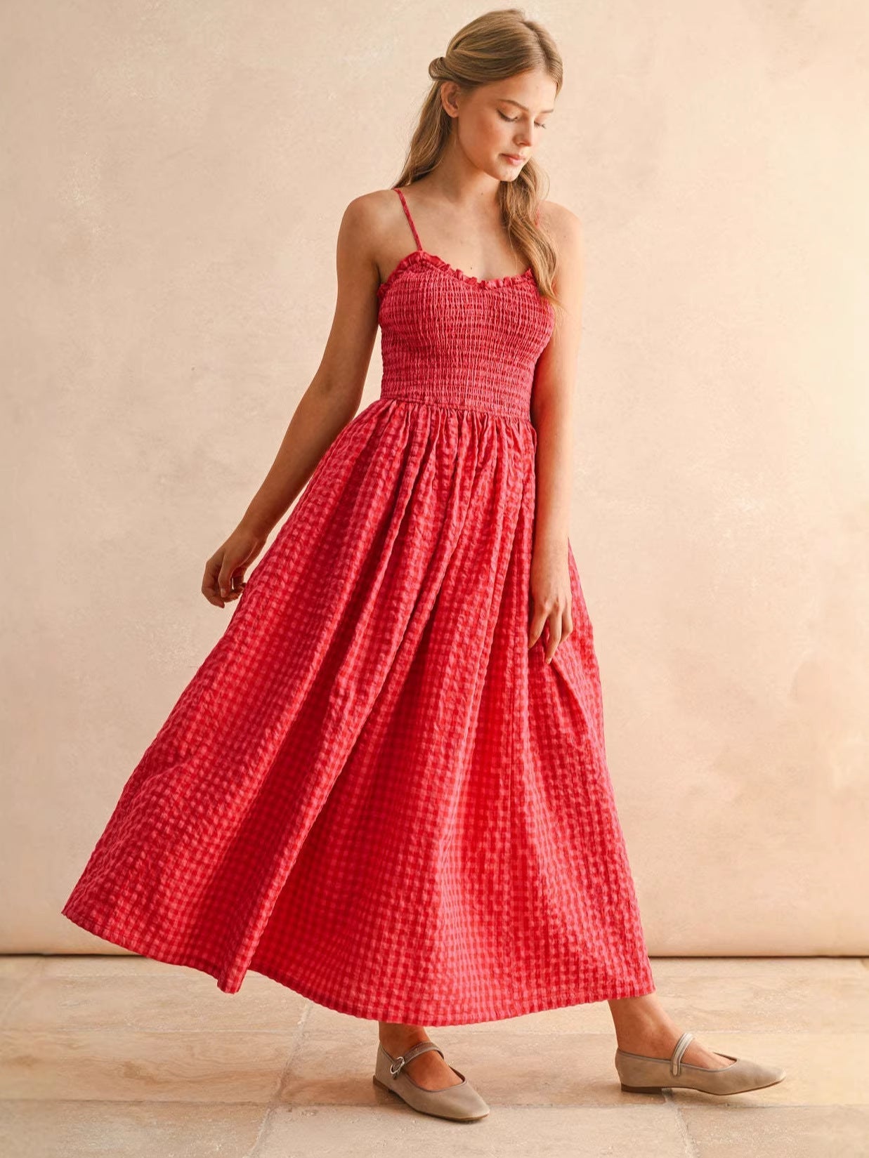 Women's Retro Plaid Sleeveless A-Line Maxi Dress
