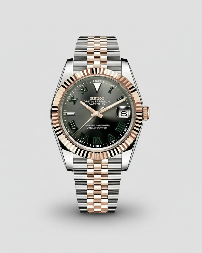 Seiko Mod Datejust Wimbledon Two-Tone Watch | Rose Gold & Gray