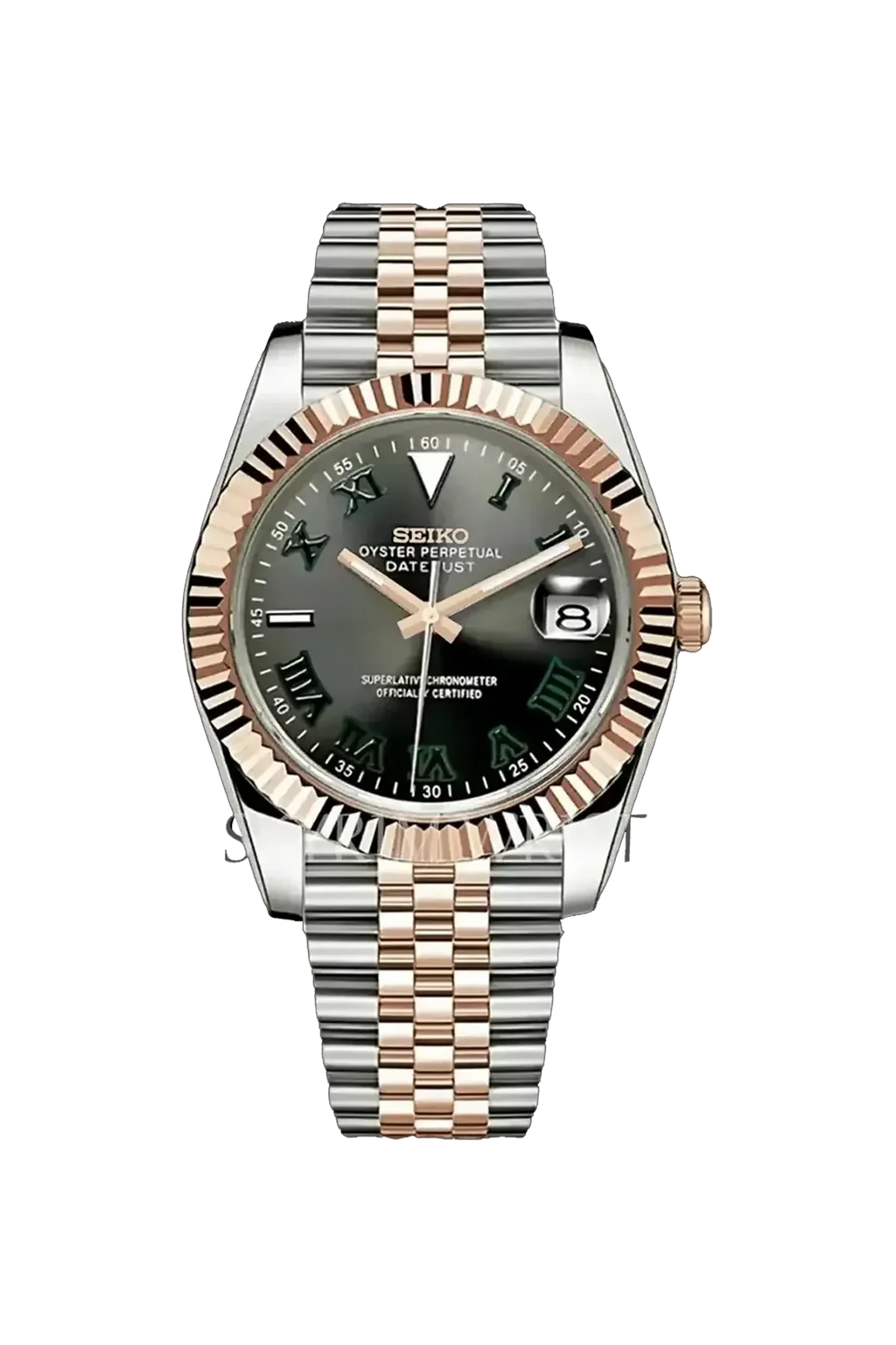 Seiko Mod Datejust Wimbledon Two-Tone Watch | Rose Gold & Gray