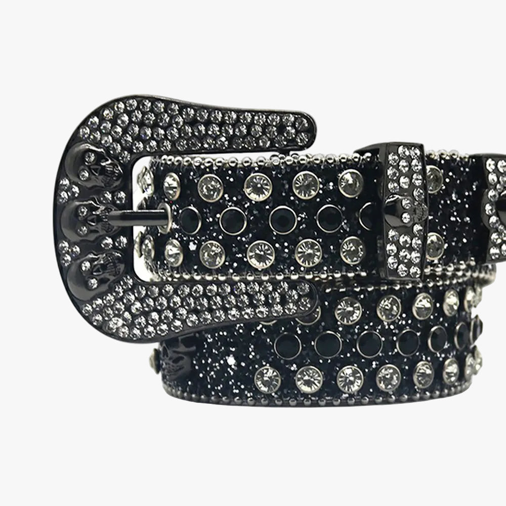 Black Skull with Black & Crystal Rhinestone Belt
