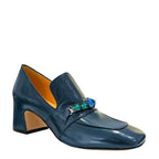 Madison Maison Navy Leather Mid Heel Jeweled Loafer