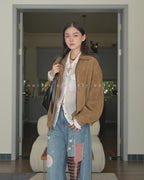 Fireladyfur Women's Top-Grain Sheepskin Leather/Suede Jacket