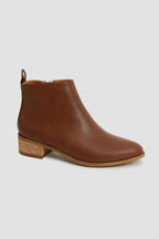Brown PU Leather Block Heel Boots