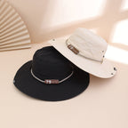 Wide-Brim Leather Patch Fisherman Hat | UV Sun Protection Outdoor Hat