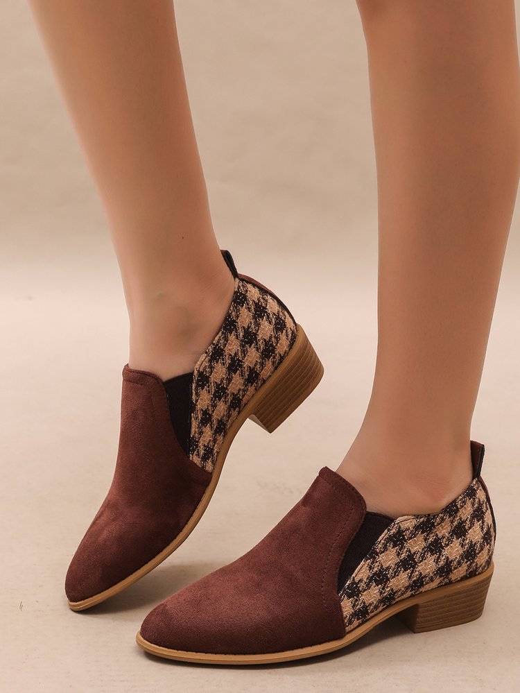 Women's Retro Color-Block Slip-On Heels | Round Toe Mid Heel Dress Shoes