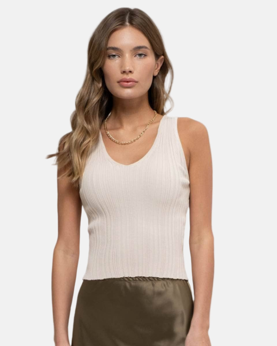 Sleeveless V-Neck Sweater Knit Top
