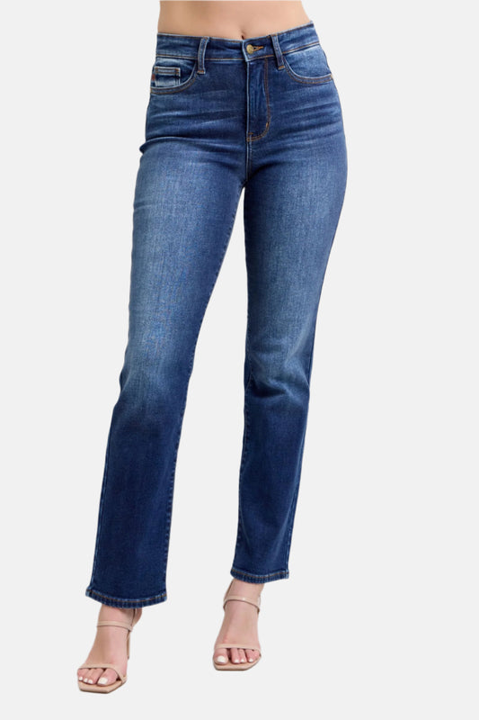 Washed Straight Leg Jeans with Pockets