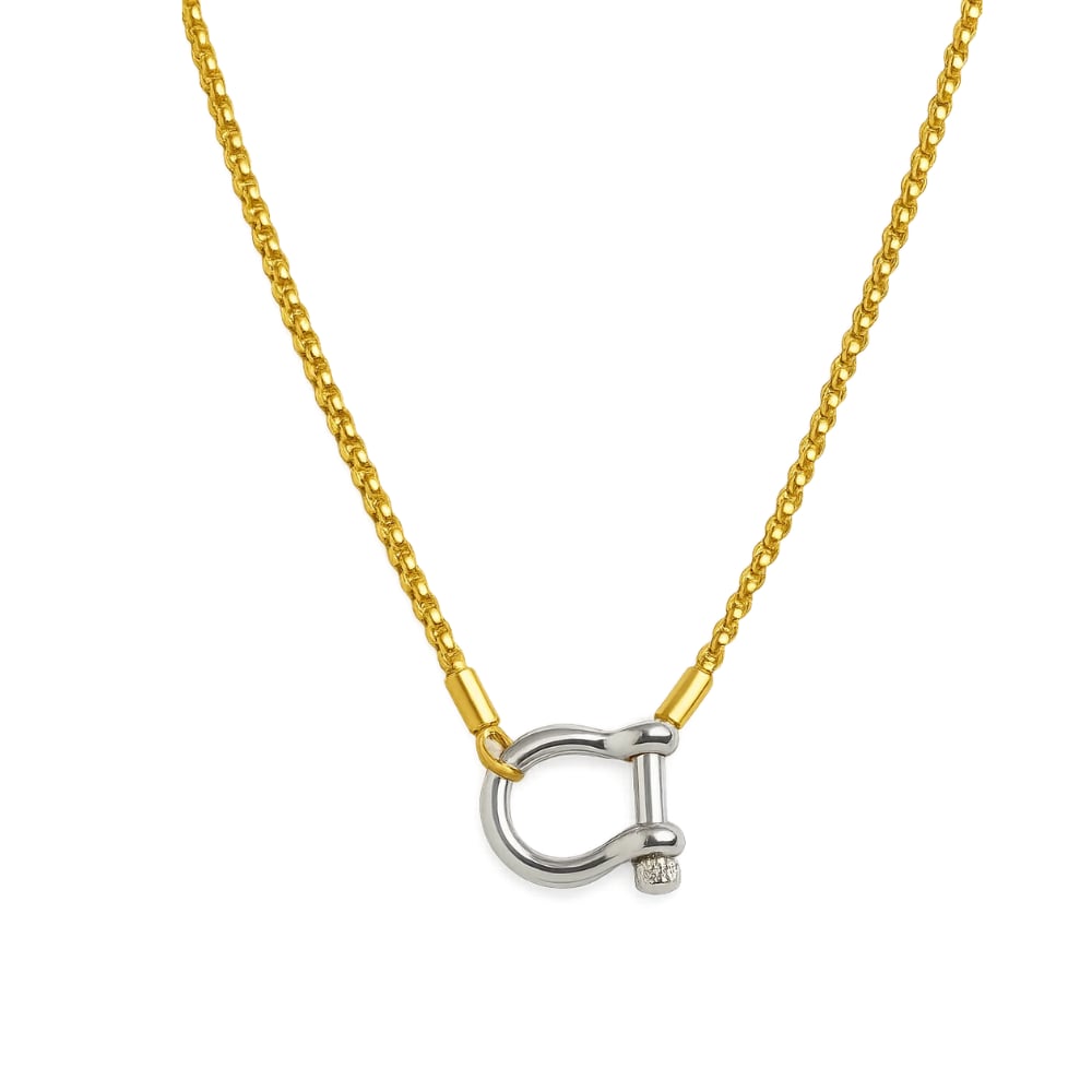 Lucky Lock Carabiner Necklace Two-Tone Mixed Metal Horseshoe Pendant Chain