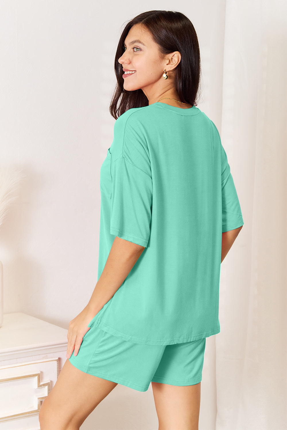 Basic Bae Bamboo Round Neck Drop Shoulder T-Shirt and Shorts Set