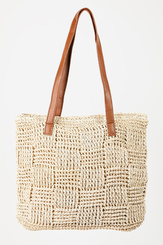 Ivory Braided Faux Leather Strap Tote Bag