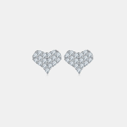 Heart Stud Earrings with Moissanites in Silver