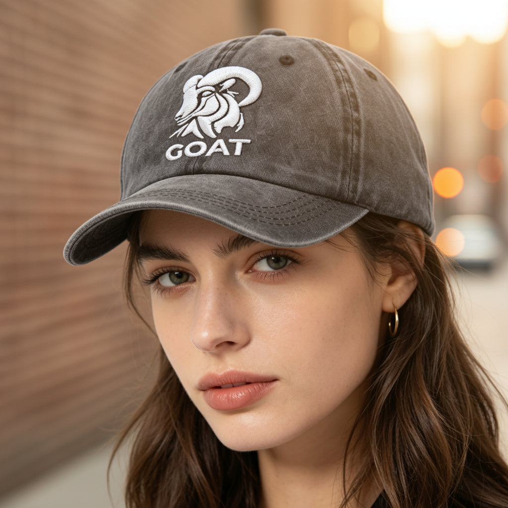 GOAT Ram Embroidered Vintage Washed Baseball Cap