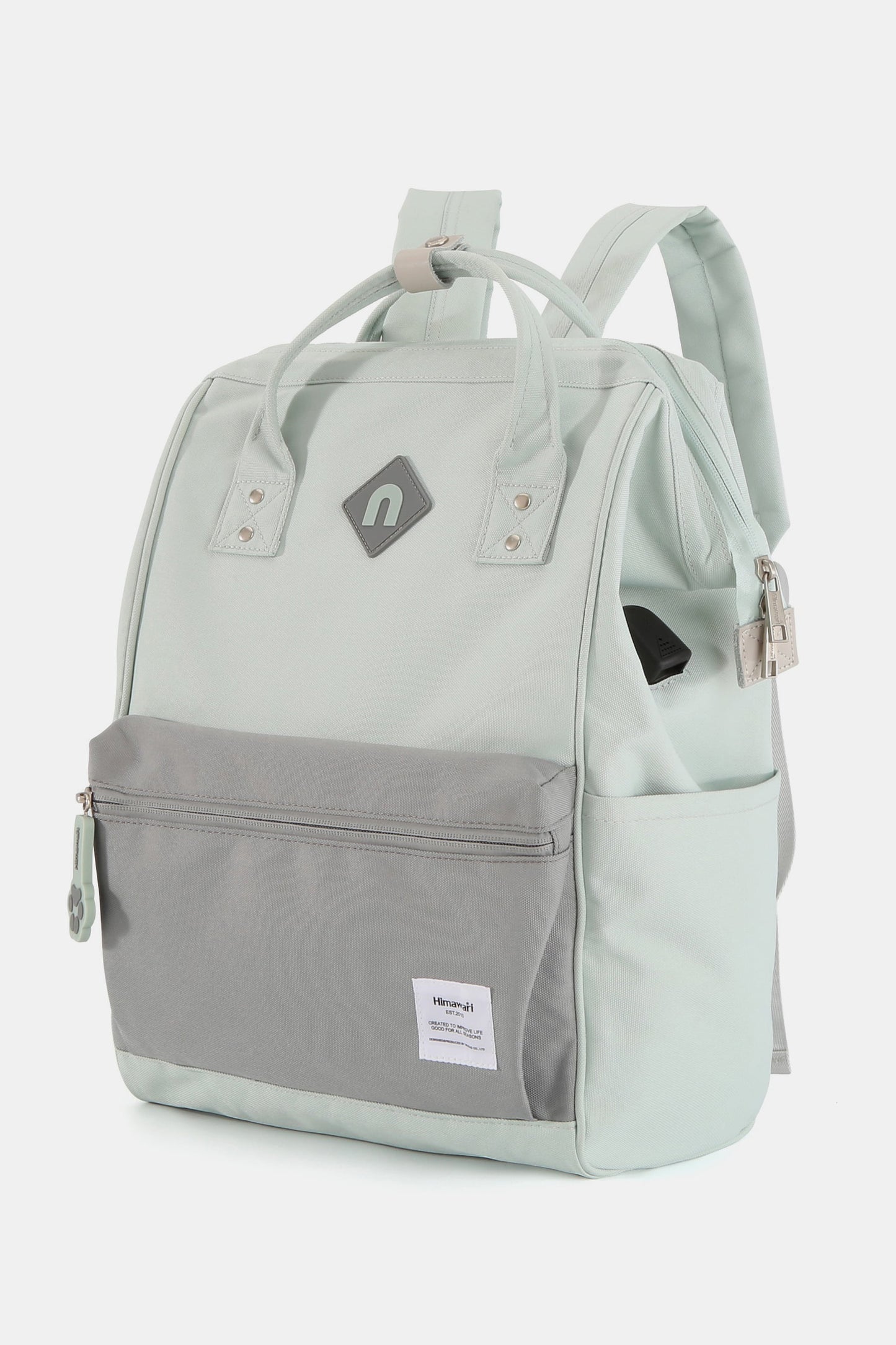 Contrast Backpack Bag with External USB Port