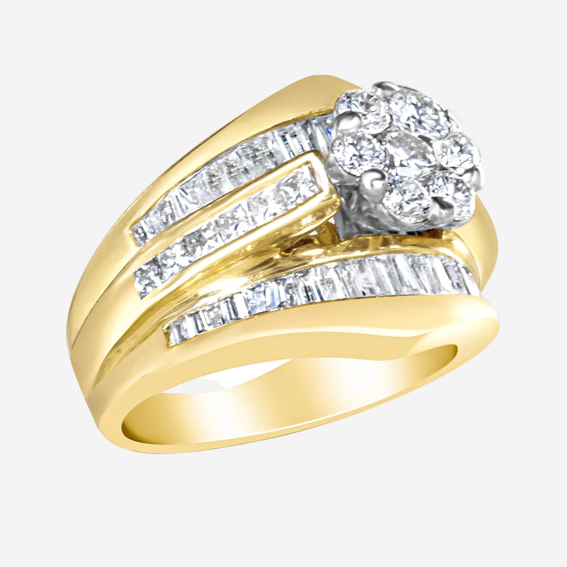 14K Yellow Gold 2-1/3 Cttw Diamond Cluster Channel Set Chevron Shaped Engagement Ring (H-I Color)