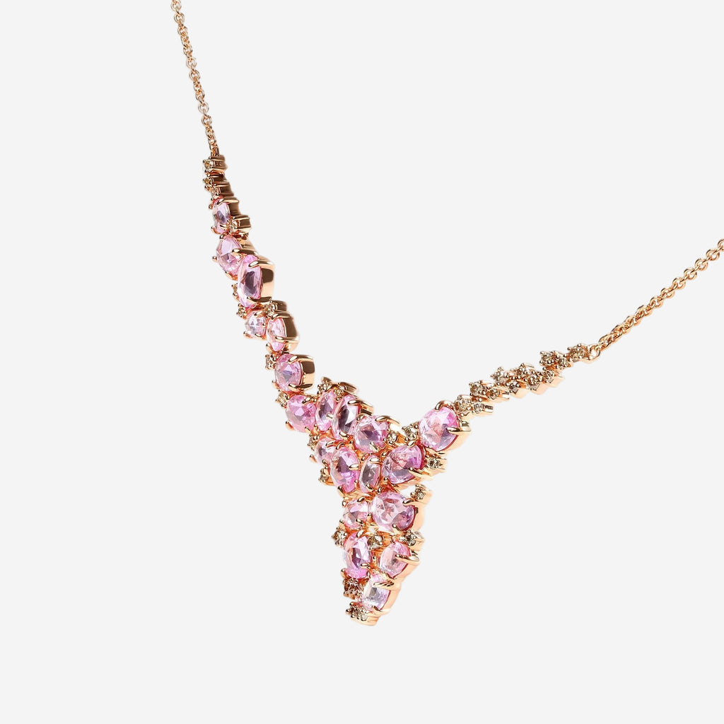 18K Rose Gold 1/2 Cttw Brown Diamond and Oval Pink Sapphire Cluster Necklace