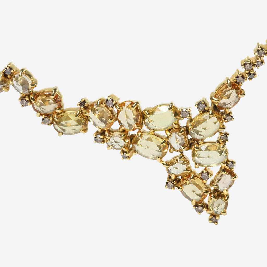 18K Yellow Gold 1/2 Cttw Brown Diamond and Oval Yellow Sapphire Cluster Necklace