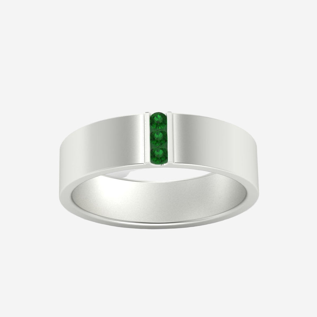 3 Stone Mens Flat Gemstone Band