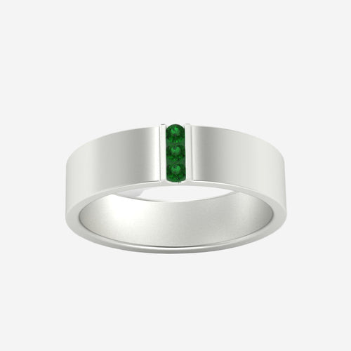 3 Stone Mens Flat Gemstone Band