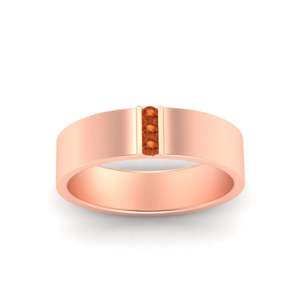 3 Stone Mens Flat Gemstone Band