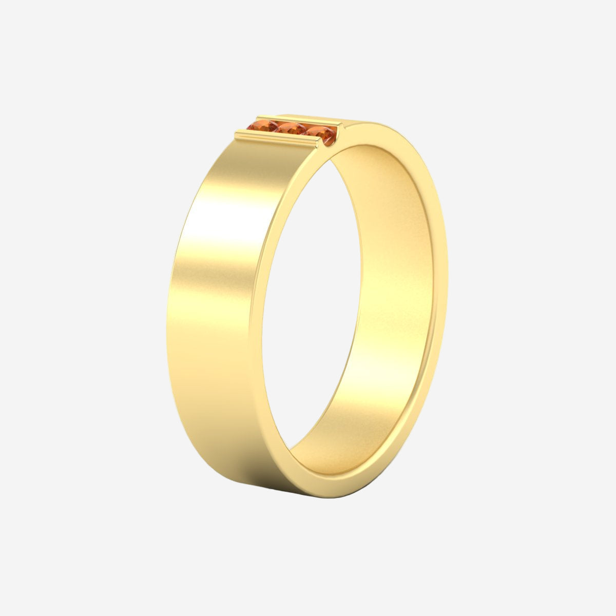 3 Stone Mens Flat Gemstone Band