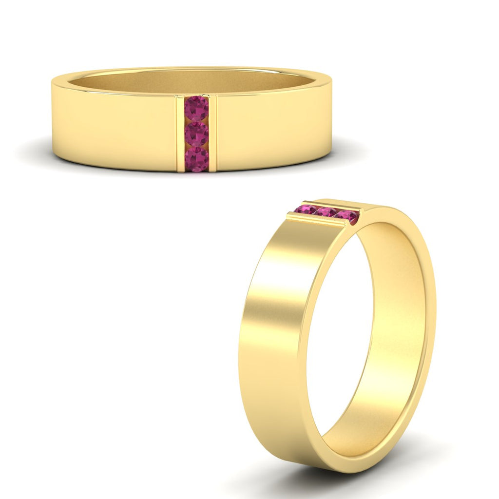 3 Stone Mens Flat Gemstone Band